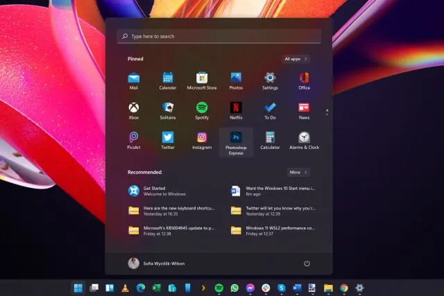 sofia start menu...